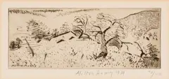 Japanese Landscape by Milton Avery, 1939, Drypoint etching, sold Aug 2023