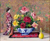 Lillian Burk Meeser, Still Life with Roses and Figurine, Oil on canvas