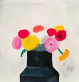 Robert Kulicke, Bouquet in Black Vase, Watercolor and gouache on paper