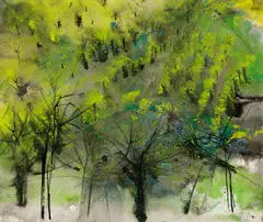 William Thon, Green Trees, Watercolor and charcoal on paper