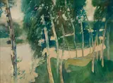 George Hallowell, Birches, Watercolor on paper