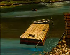 Pond at Kennebunkport by Stephen Etnier, Oil on masonite, sold Aug 2023