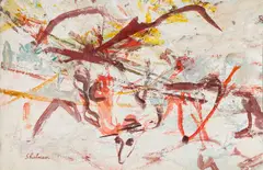 Morris Shulman, Abstraction in Orange and White, c. 1952, Casein on paperboard