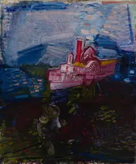 Charles E. Buckley, Pink Paddle Steamer, Oil on canvas