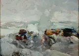 Chauncey Foster Ryder, Waves Crashing, Oil on board