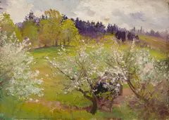 Spring Landscape by John Joseph Enneking, Oil on canvas, sold Aug 2023