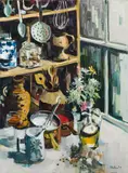 Alfred Chadbourn, Kitchen Larder with Flowers, 1974, Oil on canvas