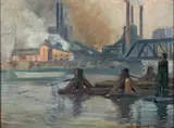 Louis Bouché, Gas Works, Stamford Conn., 1932, Oil on canvasboard