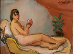 Bernard Karfiol, Nude with Book, 1949, Oil on canvasboard