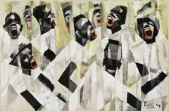 Faces by Emily Lansingh Muir, 1949, Oil on canvas, sold Aug 2023