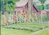 Jessie Thompson Ames, Provincetown Hollyhocks, Oil on panel