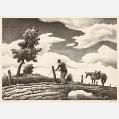 The Fence Mender by Thomas Hart Benton, 1940, Lithograph, sold Aug 2026