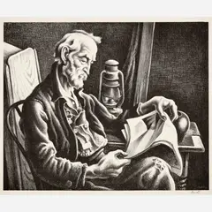 Thomas Hart Benton, Old Man Reading, 1941, Lithograph on paper