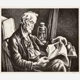 Thomas Hart Benton, Old Man Reading, 1941, Lithograph on paper