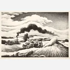Threshing by Thomas Hart Benton, 1941, Lithograph on paper, sold Aug 2026