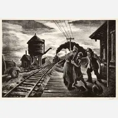 Morning Train by Thomas Hart Benton, 1943, Lithograph on paper, sold Aug 2026