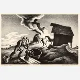 Thomas Hart Benton, Fire in the Barnyard, Offset Lithograph on Paper