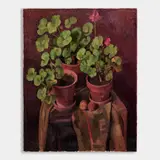 Wilbur Niewald, Three Geraniums, 1980, Oil on canvas