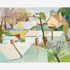 Houses of Westport by Marleen Stein Gold, Oil on canvas, sold May 2026