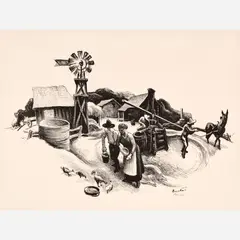 Missouri Farmyard by Thomas Hart Benton, 1936, Lithograph on paper, sold Feb 2026
