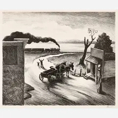 Thomas Hart Benton, Edge of Town, 1938, Lithograph
