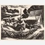 Haystack by Thomas Hart Benton, 1938, Lithograph on paper, sold Feb 2026