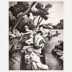 Down the River by Thomas Hart Benton, 1939, Lithograph on paper, sold Feb 2026