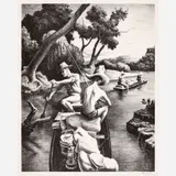 Down the River by Thomas Hart Benton, 1939, Lithograph on paper, sold Feb 2026