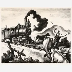 Slow Train through Arkansas by Thomas Hart Benton, 1941, Lithograph on paper, sold Feb 2026