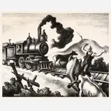 Slow Train through Arkansas by Thomas Hart Benton, 1941, Lithograph on paper, sold Feb 2026