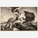 Fire in the Barnyard by Thomas Hart Benton, Offset Lithograph on Paper, sold Feb 2026