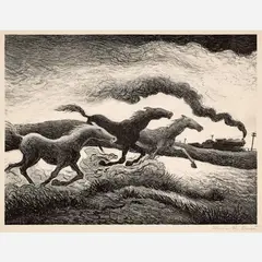 Running Horses by Thomas Hart Benton, 1955, Lithograph on paper, sold Feb 2026