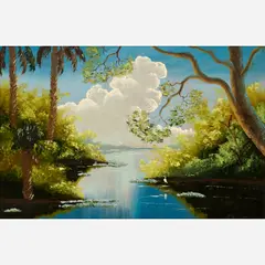 George Buckner, Clouds over Florida Waters, Oil on board