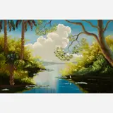 George Buckner, Clouds over Florida Waters, Oil on board