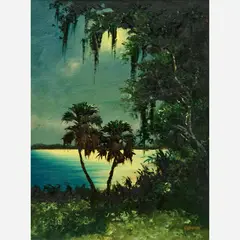 Night Palms by Harold Newton, Oil, sold Aug 2025