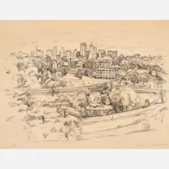 Wilbur Niewald, Kansas City, View from Penn Valley Park, Lithograph on paper