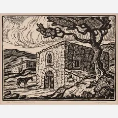 Old Powder House, Central City by Birger Sandzén, 1933, Linocut on paper, sold Nov 2024