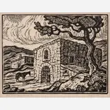 Birger Sandzén, Old Powder House, Central City, 1933, Linocut on paper