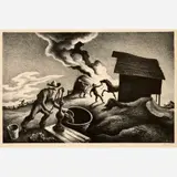Fire in the Barnyard by Thomas Hart Benton, Offset Lithograph on Paper, sold Nov 2024
