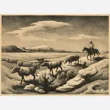 Wyoming Autumn by Thomas Hart Benton, 1974, Lithograph on paper, sold Nov 2024