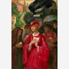 John Steuart Curry, Lady in Red Dress Clutching Papers, Oil on canvas