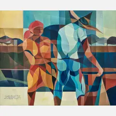 Oscar Deveza Zalameda, Dos Paisanos, circa 1980s, Oil on canvas