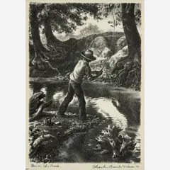 Boy on the Creek by Charles Banks Wilson, 1976, Lithograph on paper, sold May 2024