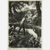 Charles Banks Wilson, Boy on the Creek, 1976, Lithograph on paper