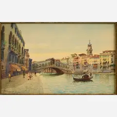 Andrea Biondetti, Rialto Bridge, Grand Canal, Venice, Watercolor on paper