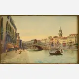 Andrea Biondetti, Rialto Bridge, Grand Canal, Venice, Watercolor on paper