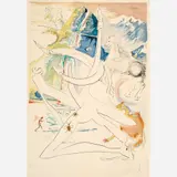 The Laser Unicorn Disintegrates the Horns of the Cosmic Rhinoceros by Salvador Dalí, 1974, Drypoint, sold Feb 2024