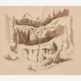 Mountain Pool from the Nature Sketchbook by Thomas Hart Benton, 1963, Ink, sold Dec 2023