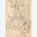 Study of Processing Cows, Kansas City Stockyards, circa 1935-36 by Thomas Hart Benton, Graphite on paper, sold Dec 2023