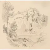 Bluff at Shoreline by Thomas Hart Benton, Graphite on paper, sold Dec 2023